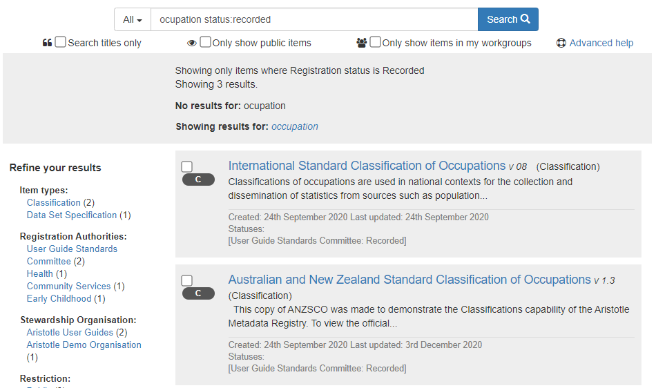 screenshot of Aristotle Metadata Registry